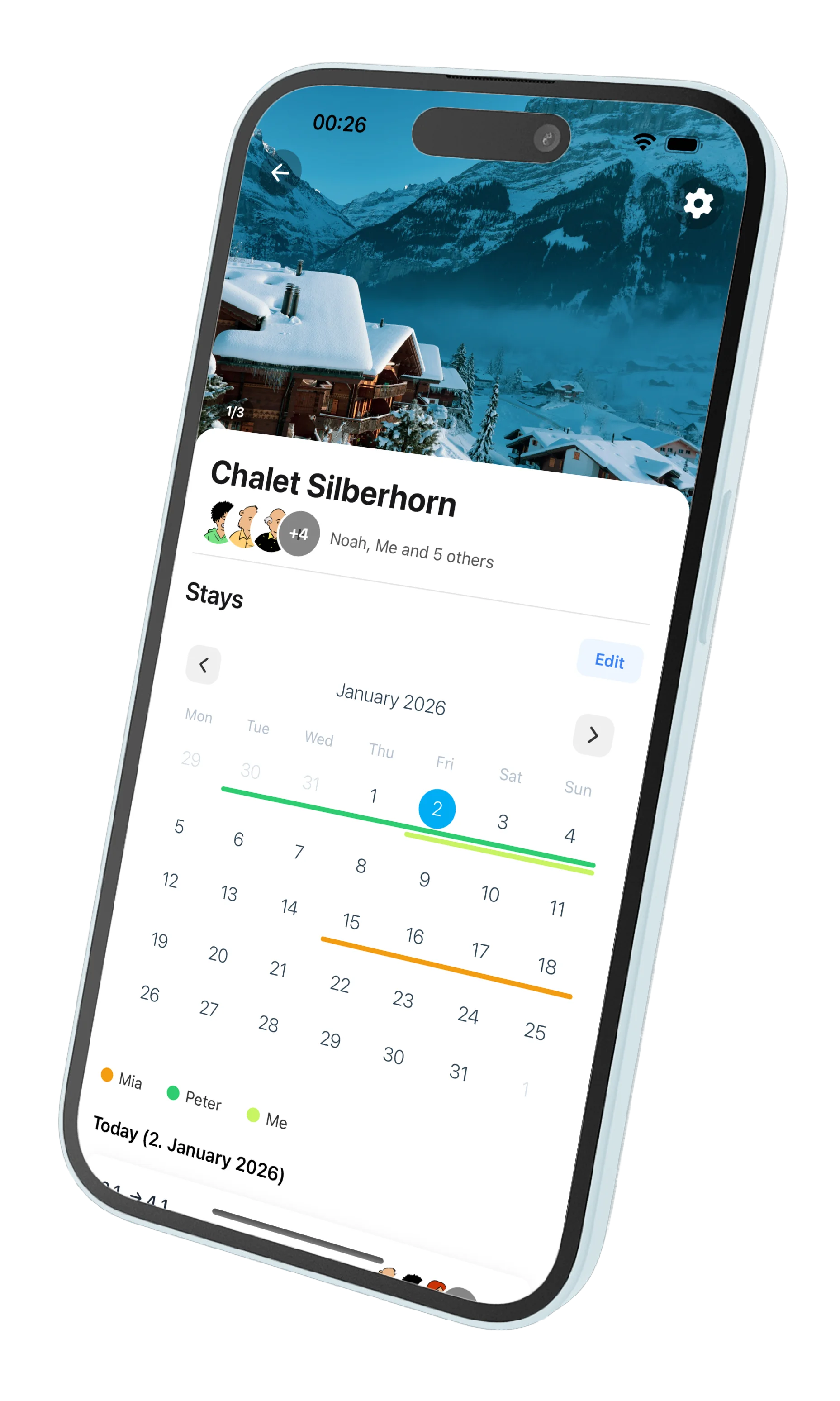 Casana app showing a shared calendar for a family vacation home