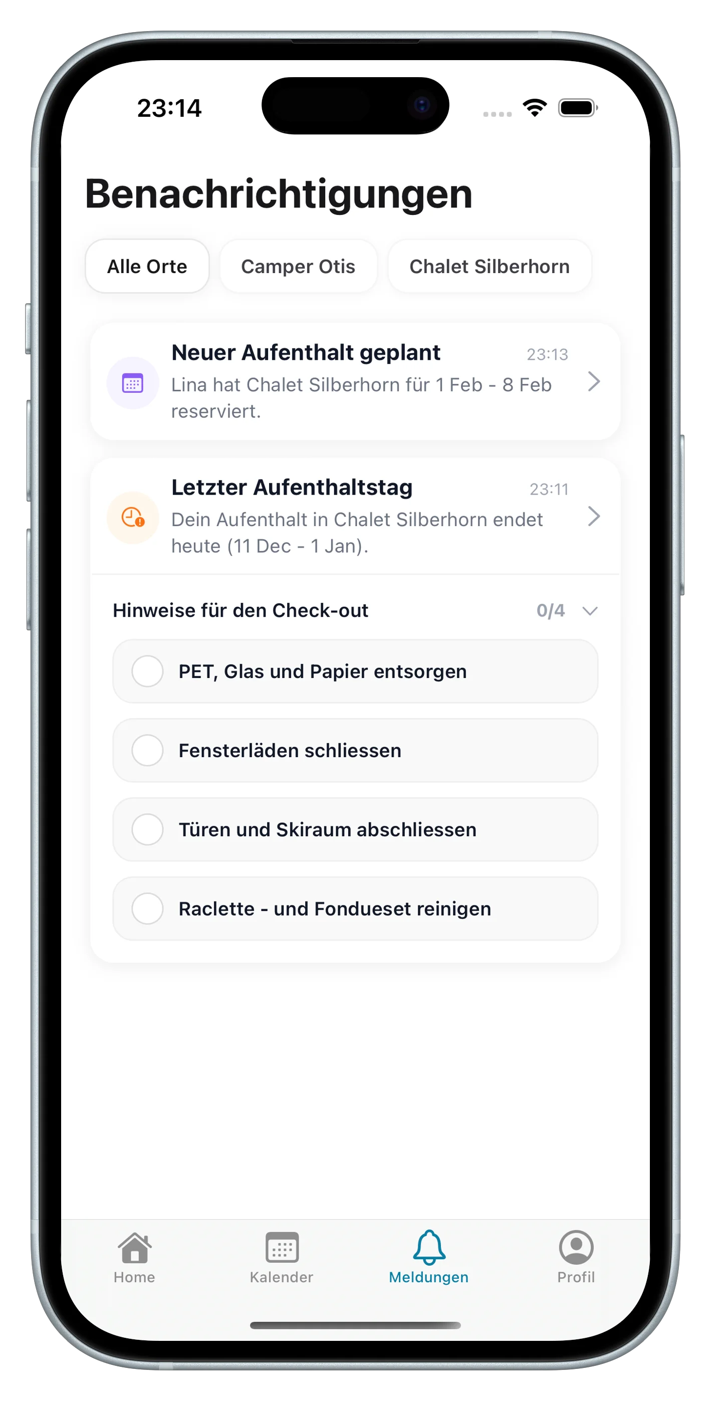 Beim Abreisen hakt jeder die Liste ab.