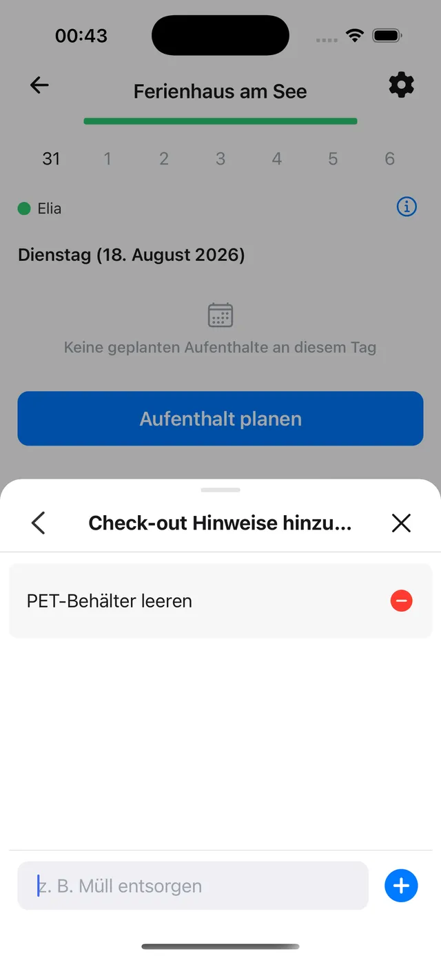 Das Fenster zum Eintragen der Checklisten-Punkte