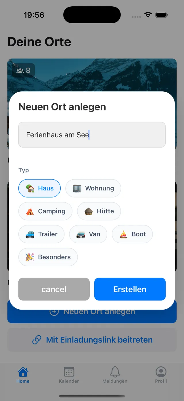 Create a place, with a field for the name and the type picker