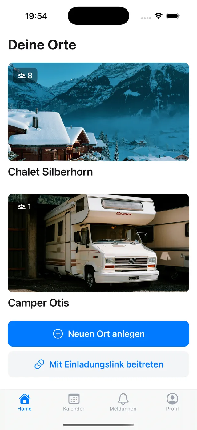 The "Your places" screen with the button to create a new place