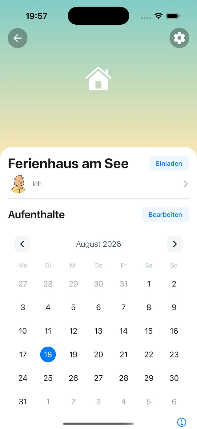 The place view with the settings icon at the top right