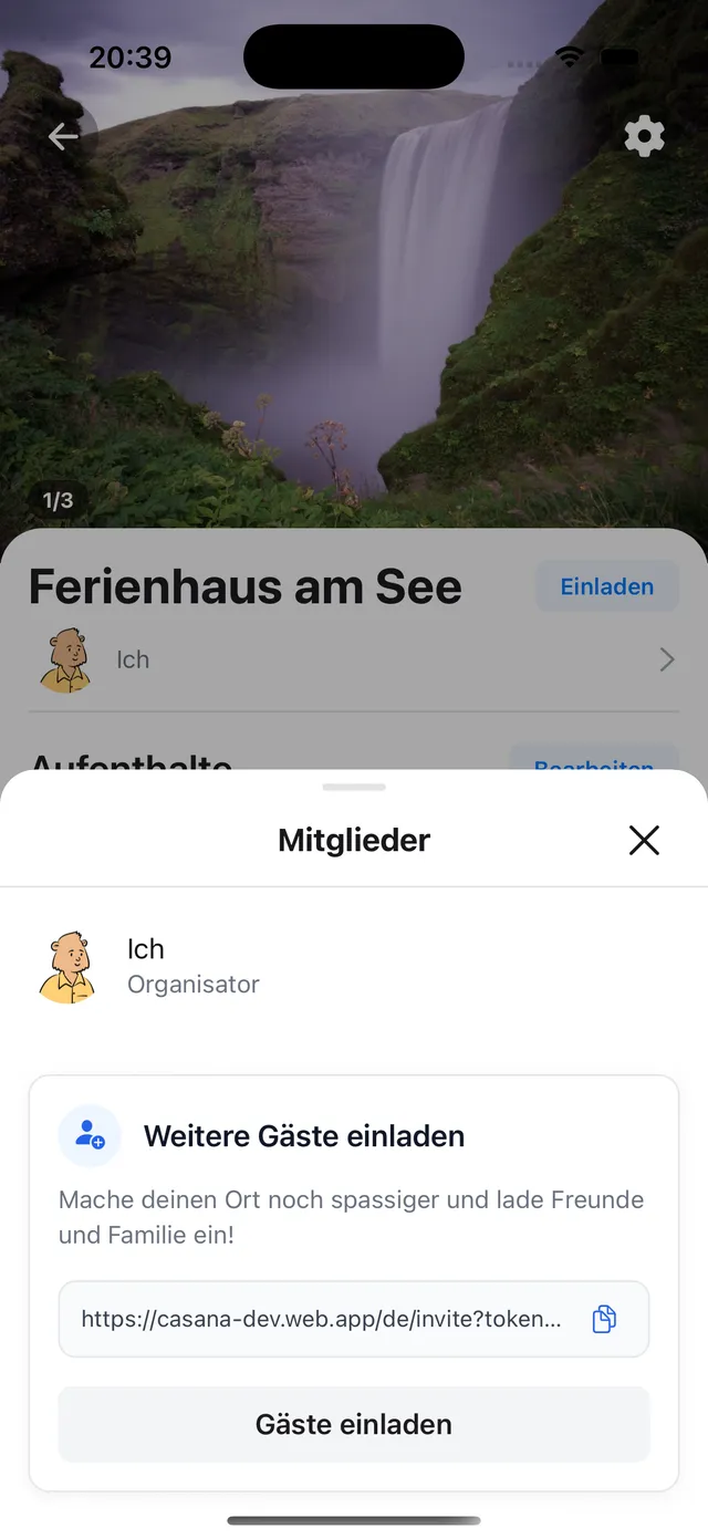 Der Mitglieder-Bereich mit dem Einladungslink zum Kopieren