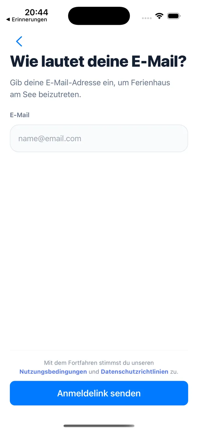 The email screen with the Send login link button