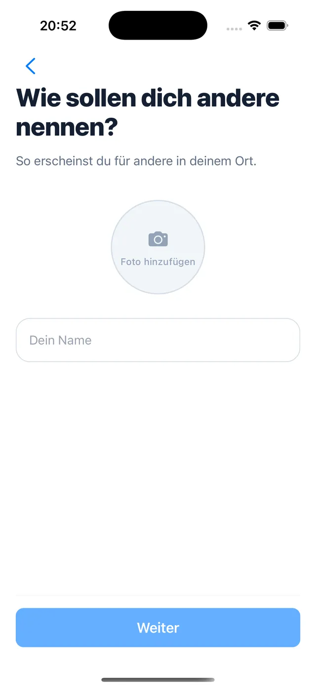 The name screen with an optional photo
