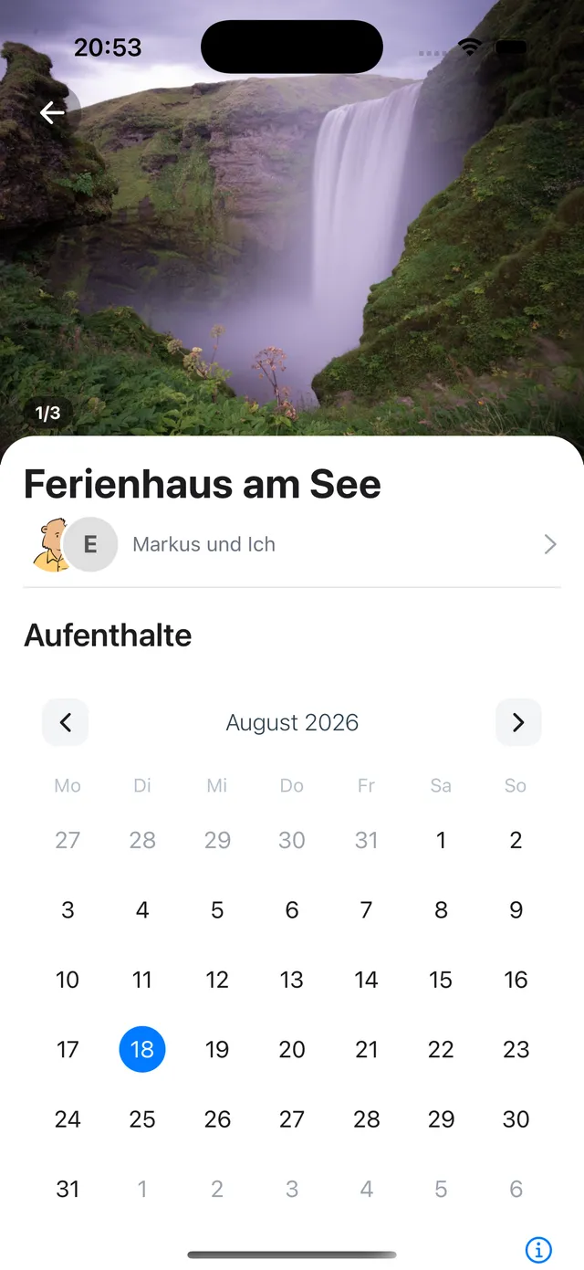 The place view with members and the calendar